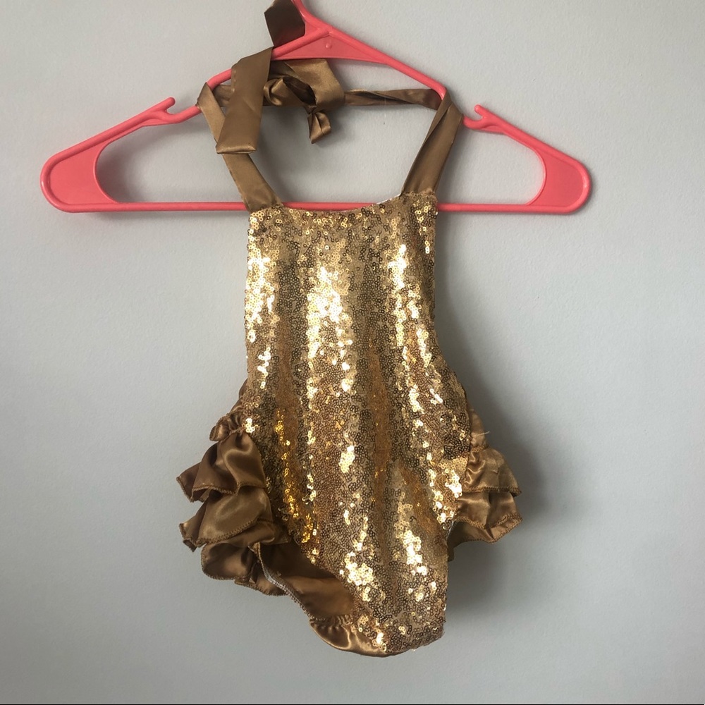 Baby Girl Gold Photo/1st Birthday Romper
